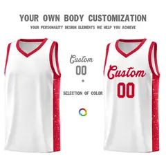 White Red Side Splash Sports Uniform Basketball Jersey 3
