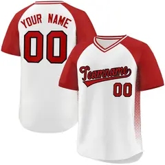 White Red Side Spot Raglan Sleeves Pullover Baseball Jersey