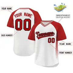 White Red Side Spot Raglan Sleeves Pullover Baseball Jersey 2