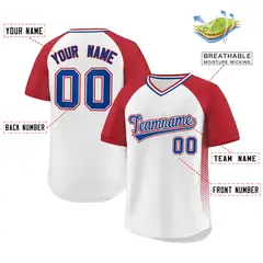 White Red Side Spot Raglan Sleeves Pullover Baseball Jersey 2