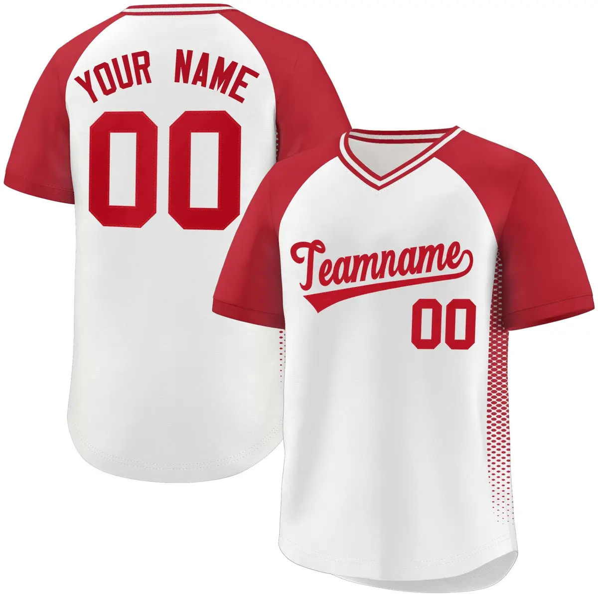 White Red Side Spot Raglan Sleeves Pullover Baseball Jersey