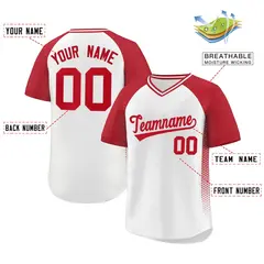 White Red Side Spot Raglan Sleeves Pullover Baseball Jersey 2