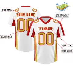White Red Side Stripe Athletic Football Jersey 2