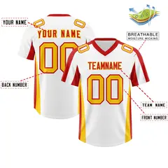 White Red Side Stripe Athletic Football Jersey 2