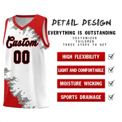 White Red-Silver Gray Sparkle Pattern Basketball Kits 2