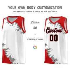 White Red-Silver Gray Sparkle Pattern Basketball Kits 3