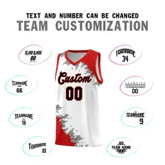 White Red-Silver Gray Sparkle Pattern Basketball Kits 4