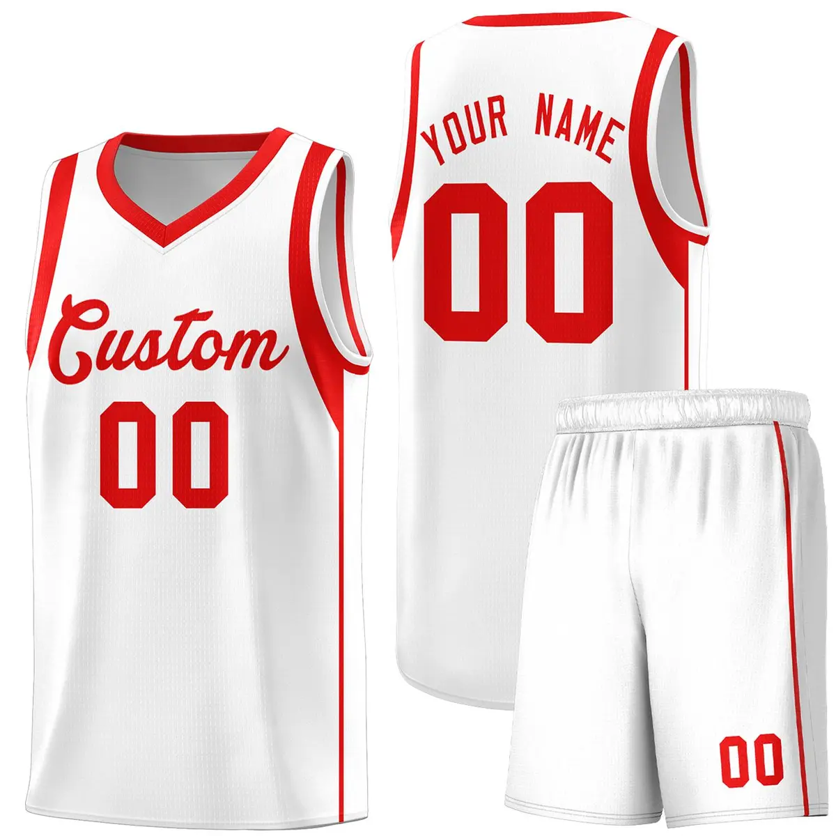 White Red Sleeve Color Blocking Classic Basketball Jersey