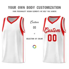 White Red Sleeve Color Blocking Classic Basketball Jersey 3