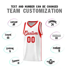 White Red Sleeve Color Blocking Classic Basketball Jersey 4