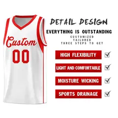 White Red Sleeve Color Blocking Classic Basketball Jersey 5