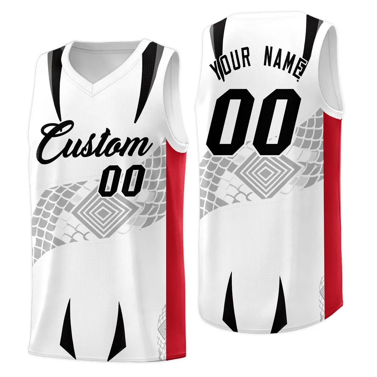 White Red Snake Scale Venomous Fang Graffiti Basketball Jersey