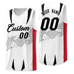 White Red Snake Scale Venomous Fang Graffiti Basketball Jersey 1