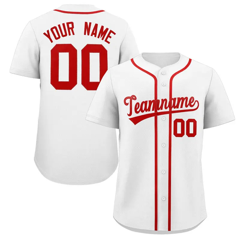 White Red Solid Authentic Classic Baseball Jersey