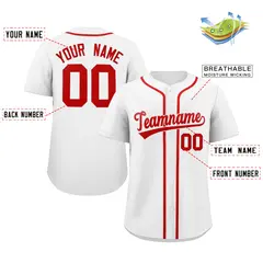 White Red Solid Authentic Classic Baseball Jersey 2