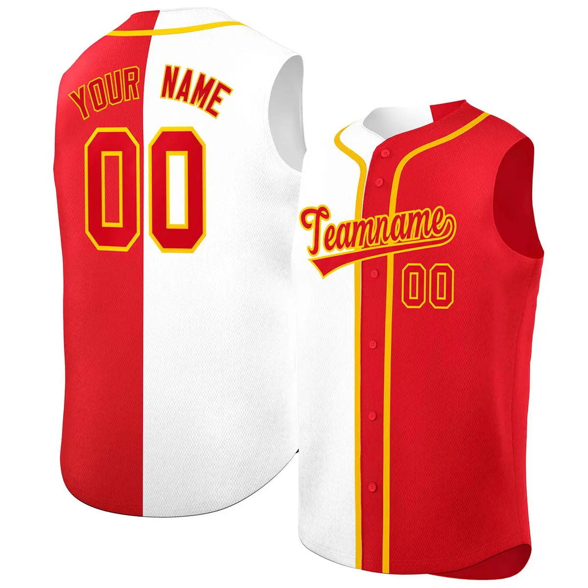 White Red Split Design Authentic Sleeveless Baseball Jersey