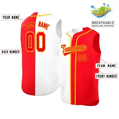 White Red Split Design Authentic Sleeveless Baseball Jersey 2