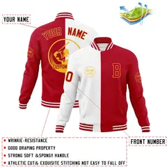 White Red Split Letterman Full-Snap Varsity Baseball Jacket 4