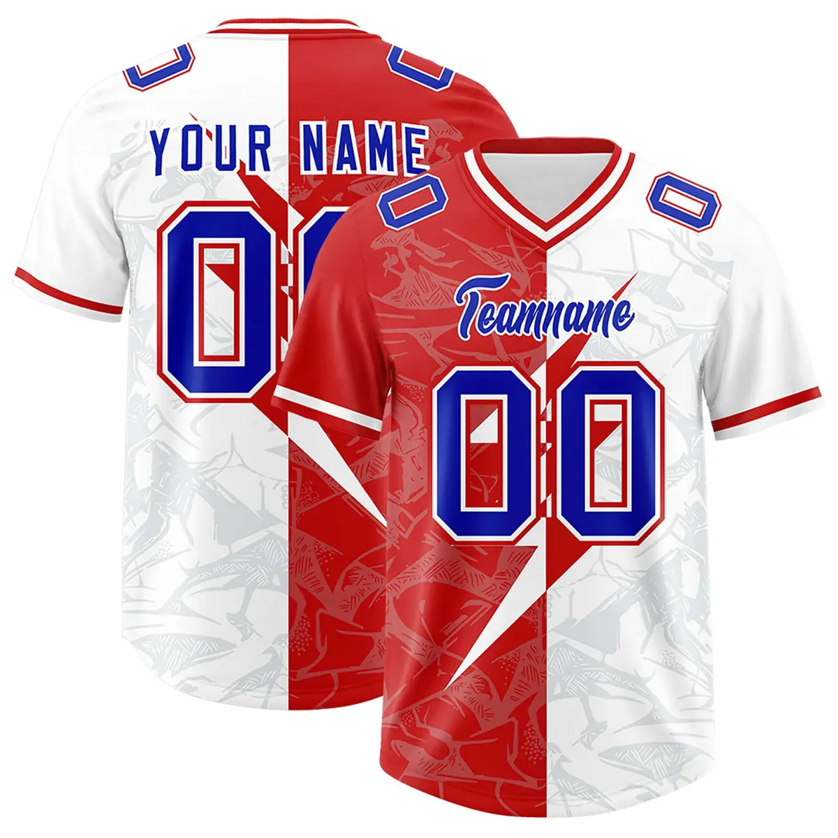 White Red Split Lightning Pattern Football Jersey