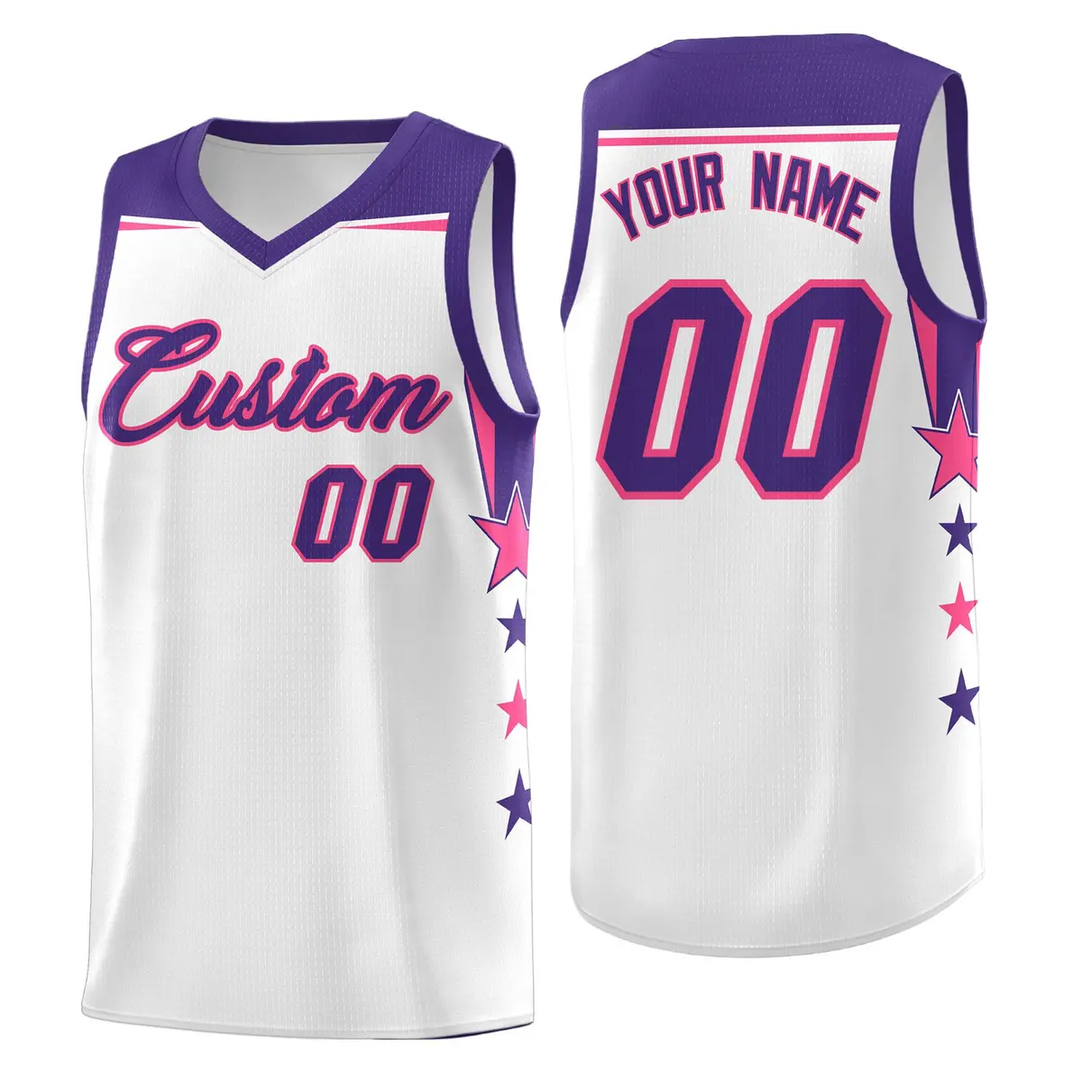 White Red Star Color Block Two Tone Side Basketball Jersey