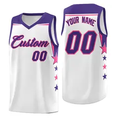 White Red Star Color Block Two Tone Side Basketball Jersey 1