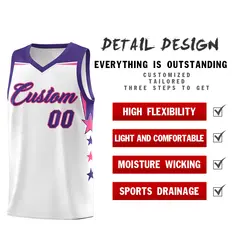 White Red Star Color Block Two Tone Side Basketball Jersey 2