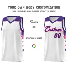 White Red Star Color Block Two Tone Side Basketball Jersey 3