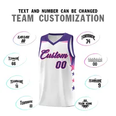 White Red Star Color Block Two Tone Side Basketball Jersey 4