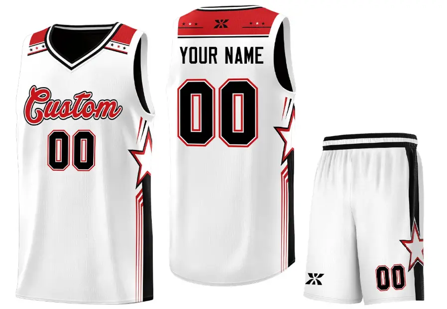 White Red Star Graffiti Basketball Jersey Sports Uniform