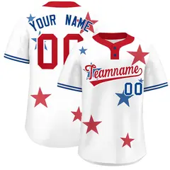 White Red Star Graffiti Two-Button Baseball Jersey