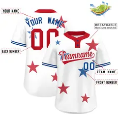 White Red Star Graffiti Two-Button Baseball Jersey 2