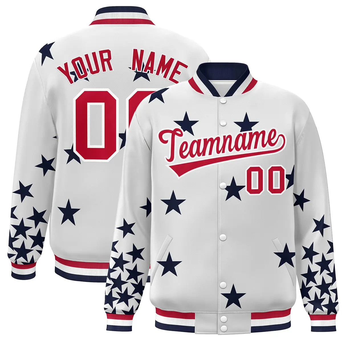 White Red Star Graffiti Varsity Full-Snap Bomber Jacket