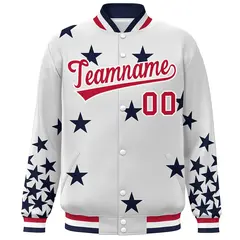 White Red Star Graffiti Varsity Full-Snap Bomber Jacket 3