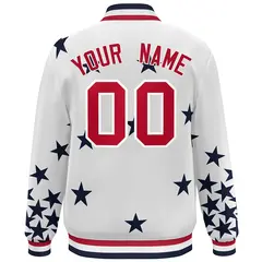 White Red Star Graffiti Varsity Full-Snap Bomber Jacket 4