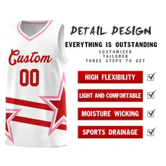 White Red Star Pattern Double Lines Basketball Kits 2