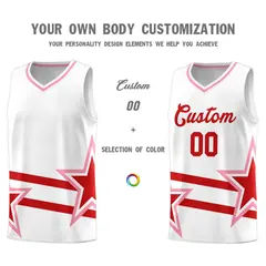 White Red Star Pattern Double Lines Basketball Kits 3