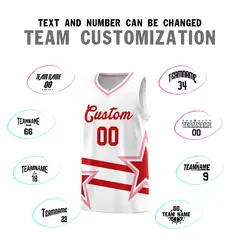 White Red Star Pattern Double Lines Basketball Kits 4