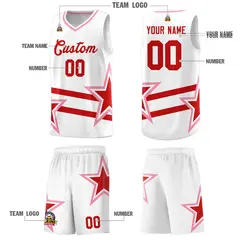 White Red Star Pattern Double Lines Basketball Kits 5