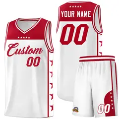 White Red Star Pattern Team Basketball Jersey 1