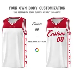 White Red Star Pattern Team Basketball Jersey 3