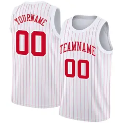 White Red Stripe Fashion Athletic Basketball Jersey