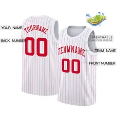 White Red Stripe Fashion Athletic Basketball Jersey 2