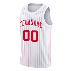 White Red Stripe Fashion Athletic Basketball Jersey 3