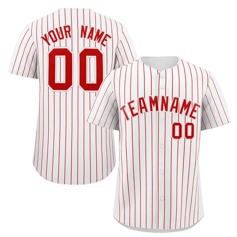 White Red Stripe Fashion Authentic Baseball Jersey