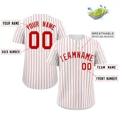 White Red Stripe Fashion Authentic Baseball Jersey 2