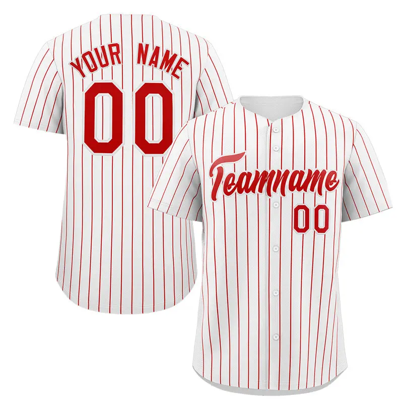 White Red Stripe Fashion Authentic Baseball Jersey