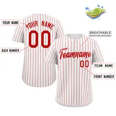 White Red Stripe Fashion Authentic Baseball Jersey 2