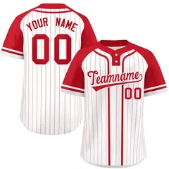 White Red Stripe Fashion Raglan Two-Button Softball Jersey