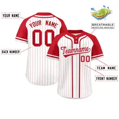 White Red Stripe Fashion Raglan Two-Button Softball Jersey 2