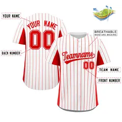 White Red Stripe Full Button Baseball Jersey 2